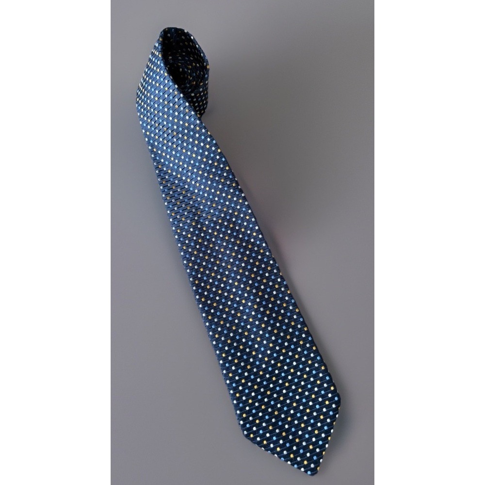 Villa Bolgheri Neckwear Tie Blue Gold White Polka Dot Silk Made In Italy JBHS